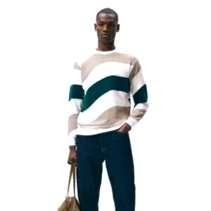 Zara Men's Crewneck Sweater - Beige, White, Green